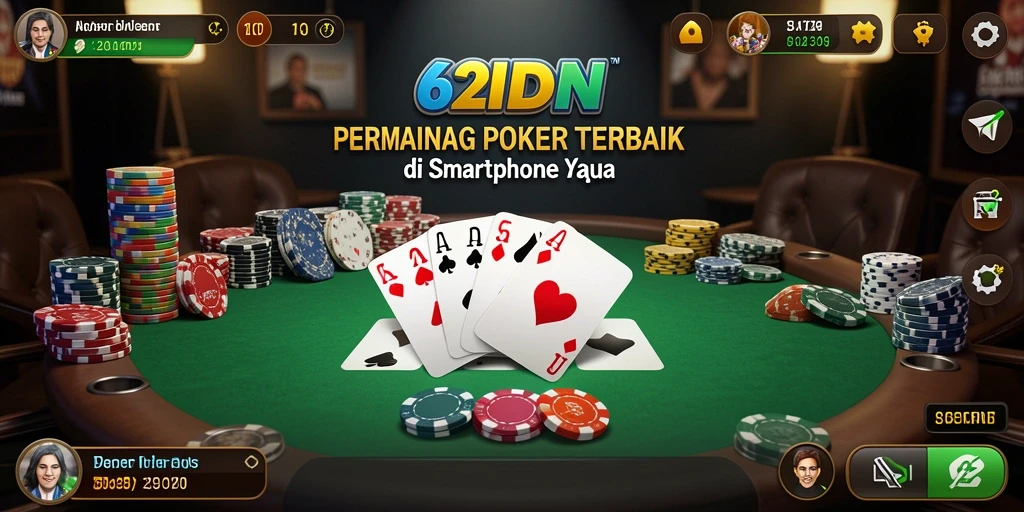 Screenshot saat bermain poker di 62IDN yang menggambarkan gameplay seru.