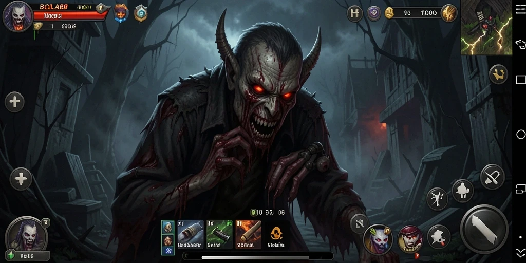 Screenshot gameplay BOLA88 menampilkan suasana mencekam dan karakter yang menakutkan.
