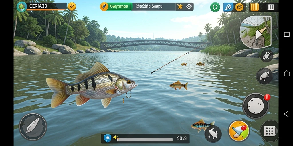 Tampilan menarik dalam gameplay CERIA33 saat menangkap ikan.