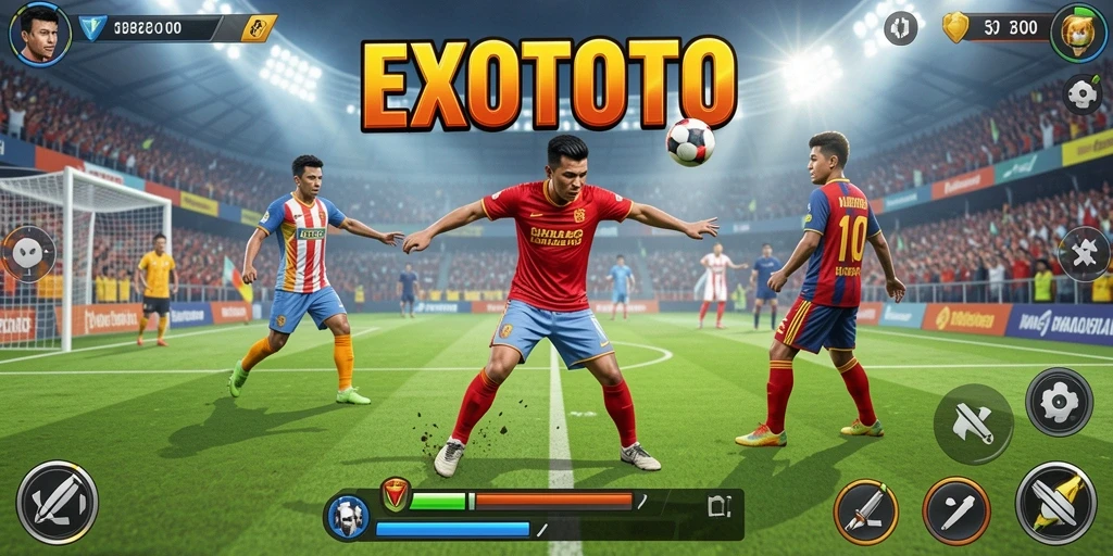 Tampilan gameplay EXOTOTO dengan aksi olahraga yang menegangkan.