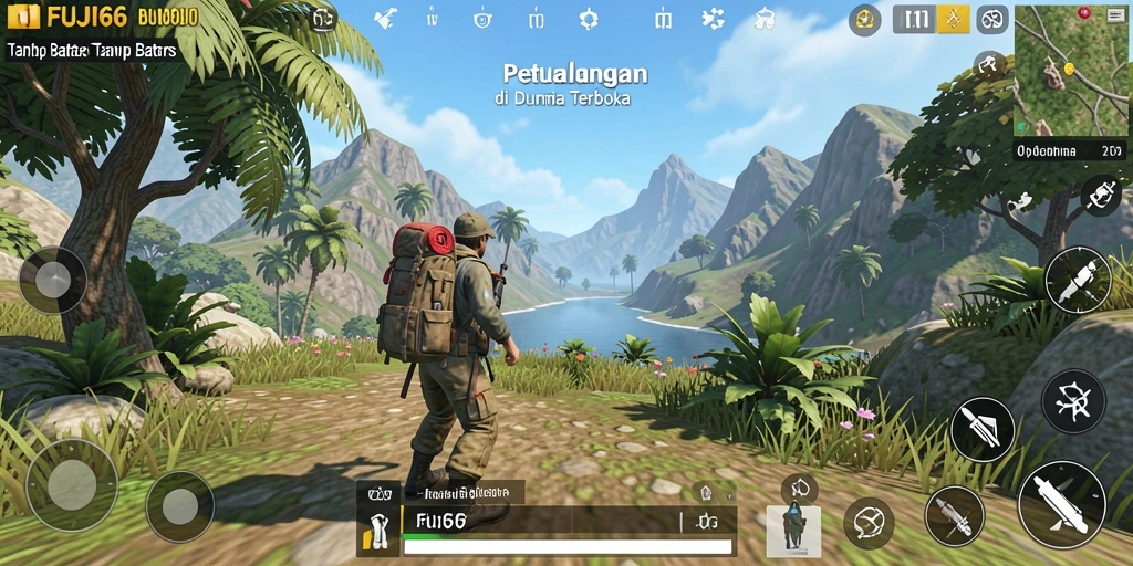 Tangkapan layar menampilkan aksi seru dalam dunia Open World FUJI66.