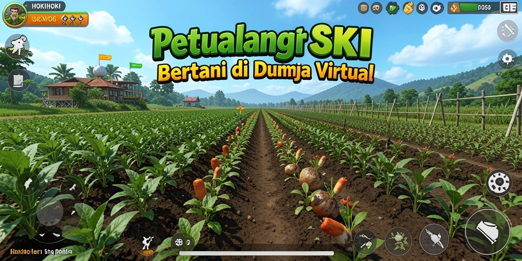 Screenshot HOKIHOKI menampilkan ladang yang hijau dan beragam tanaman.