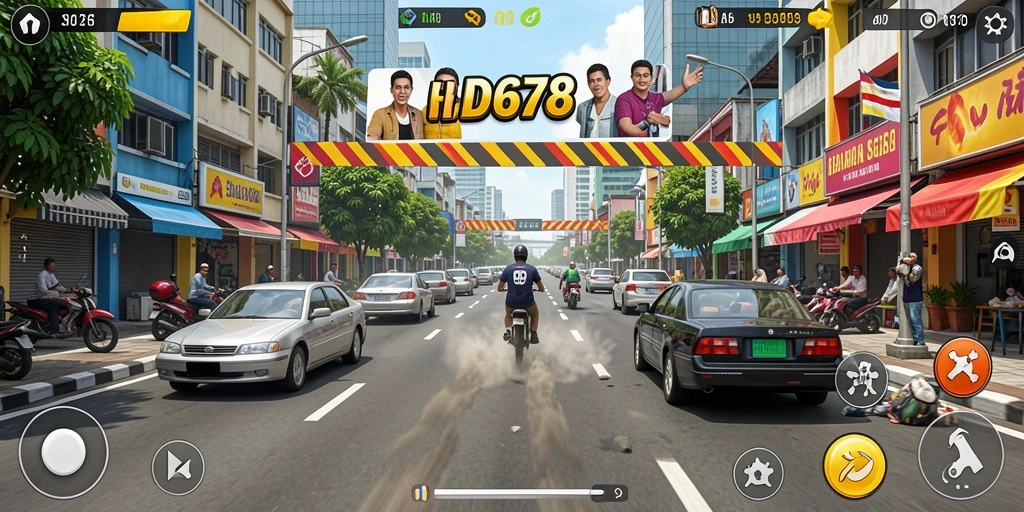 Gameplay ID678 menampilkan aksi balapan mendebarkan.
