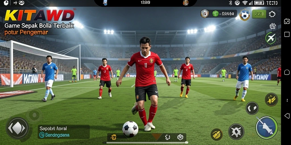Tampilan gameplay KITAWD dengan aksi sepak bola yang mendebarkan.