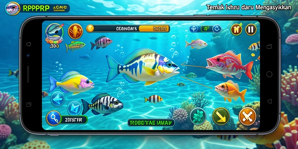 Screenshot gameplay RPRPRP menampilkan aksi seru menangkap ikan.