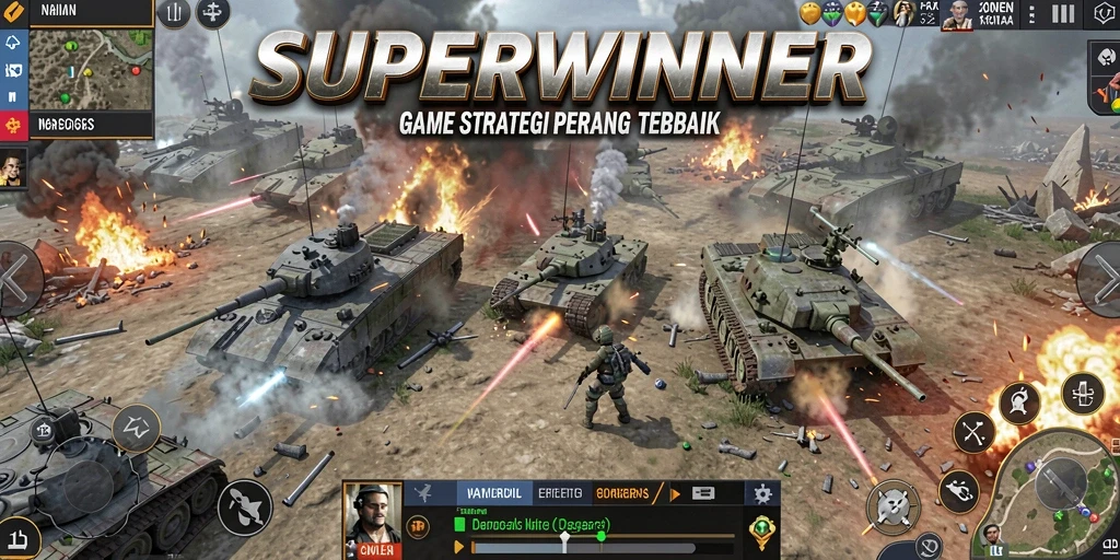 Tangkapan layar gameplay SUPERWINNER yang menampilkan pertempuran intens.